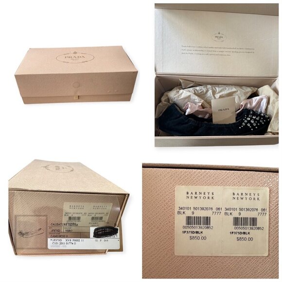 Prada Black Suede Jeweled Ballet Flats, size 39 EU, Original box, dust bag - Picture 10 of 14